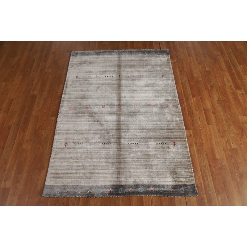 Hand Knotted Oriental 100% Wool Carpet Tribal Tribal Beige & Ivories Gabbeh Area Rug - 5' 10'' X 4' 1''
