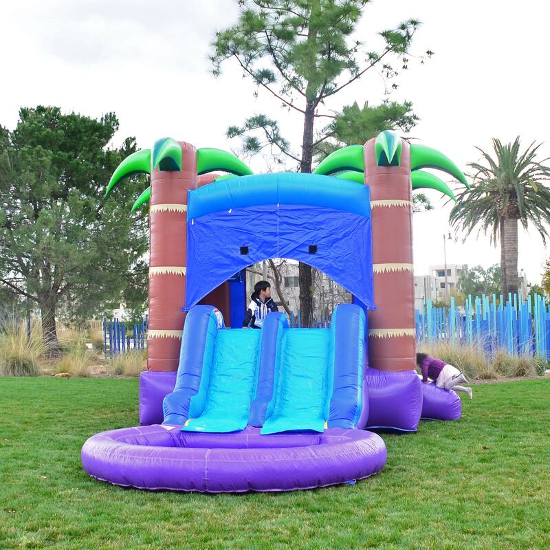 HeroKiddo Enchanted Forest Commercial Grade Inflatable Bounce House & Water Slide Combo with Attached Splash Pool and Air Blower
