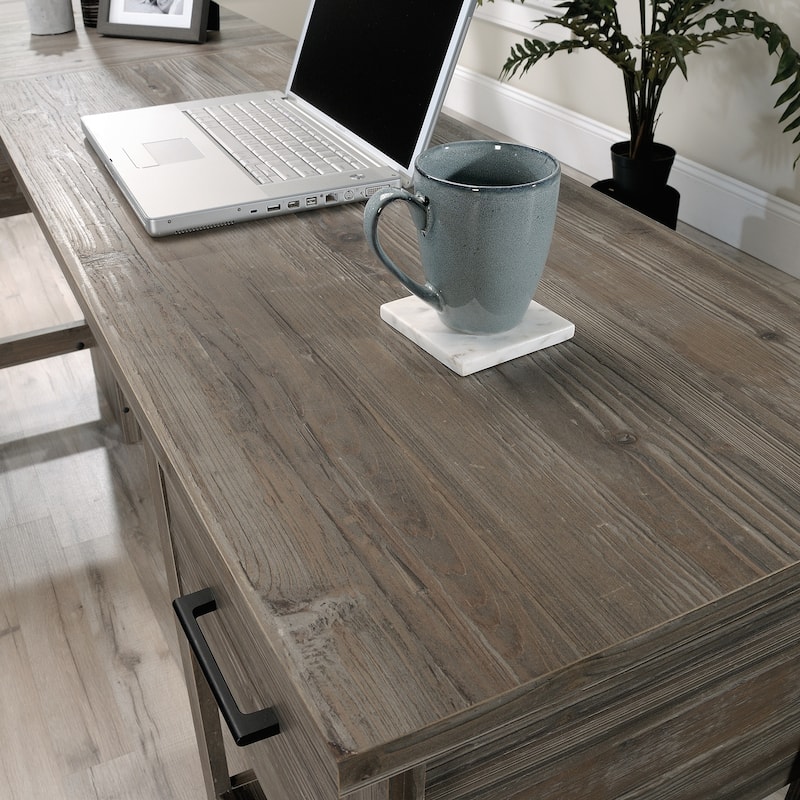 Wood L-Shaped Desk with File Drawer, Brown
