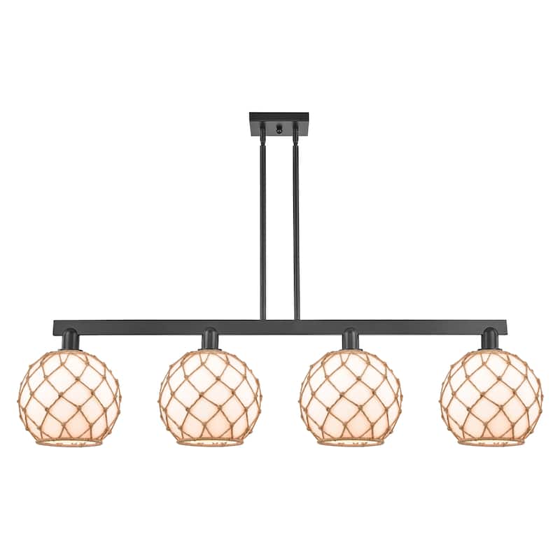 Innovations Lighting Endless Possibilities Arcadia - Farmhouse Rope - 4 Light 53" Stem Hung Island Light - White Glass with Brown Rope/Matte Black