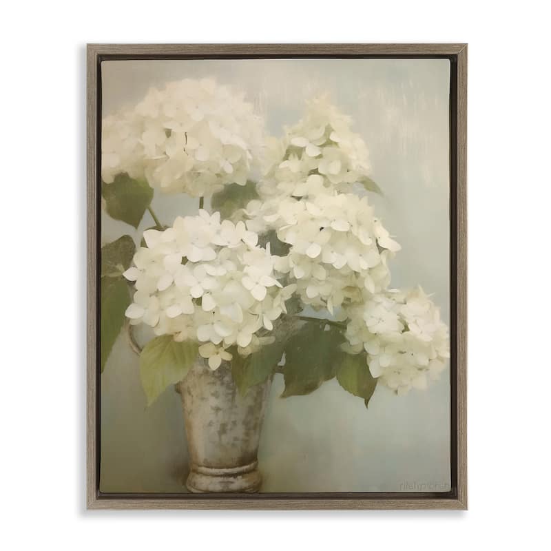 Stupell Faded Country Hydrangeas Framed Floater Canvas Wall Art Design By Arlington Prints - 17 x 21 - Brown