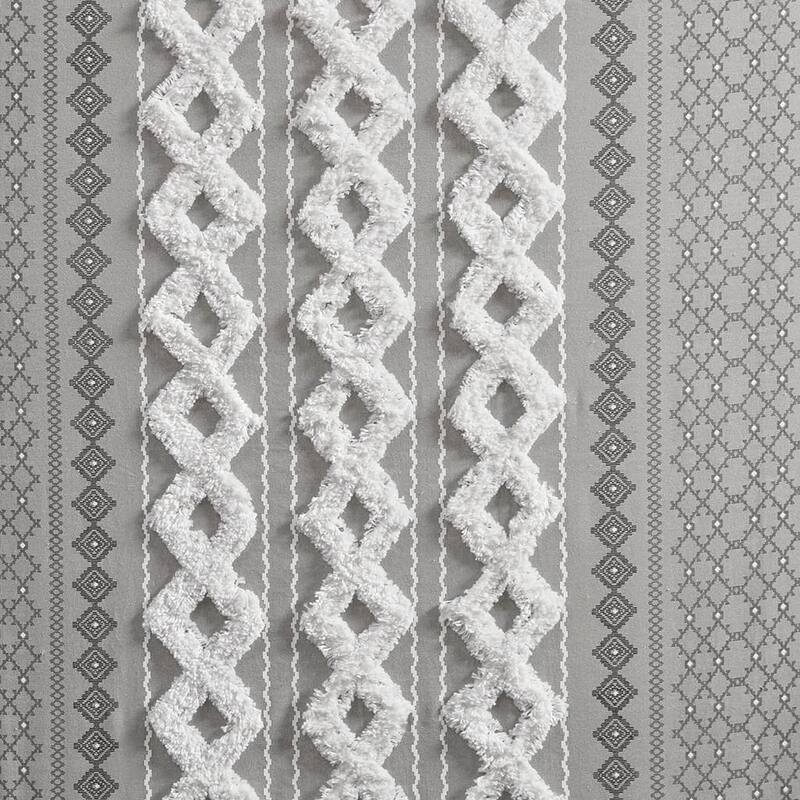 1-Panel 50"W Cotton Geometric Print Curtain Panel with Chenille Stripe