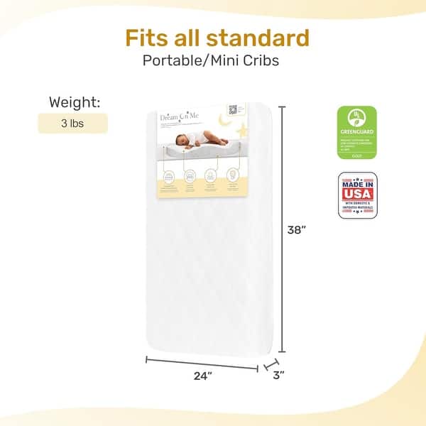 dimension image slide 3 of 6, Evolur Rest EZ 2 in 1 Mini Crib Mattress