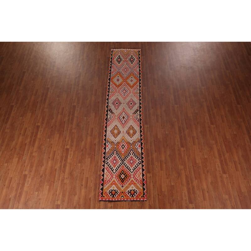 Oushak Turkish Vintage Runner Rug Handmade Wool Carpet - 2'8"x 12'3"
