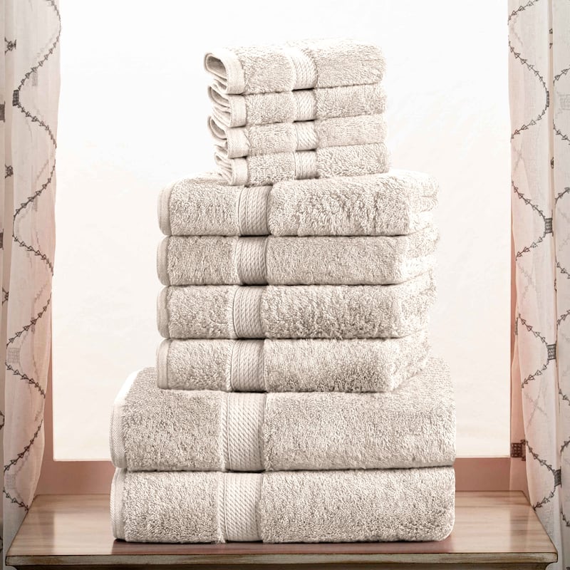Superior Egyptian Cotton Pile Heavyweight Solid Plush Towel Set - 10-Piece Set - Stone