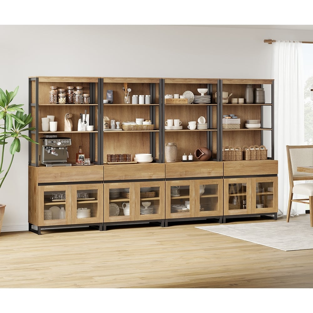 4 PCS Modern 72" Tall Bookcase with 4 Drawers and Open Book Shelfs for Home Office, Living room.