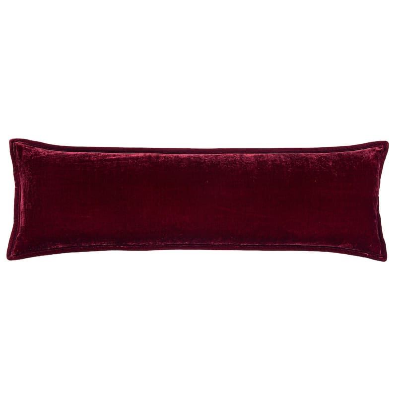 HiEnd Accents Stella Faux Silk Velvet Romantic Western Long Lumbar Pillow, 14"x42" - Garnet Red