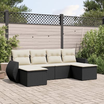 vidaXL Patio Sofa Set with Cushions Outdoor Furniture 6 Piece Poly Rattan - 21.7 x 21.7 x 14.6