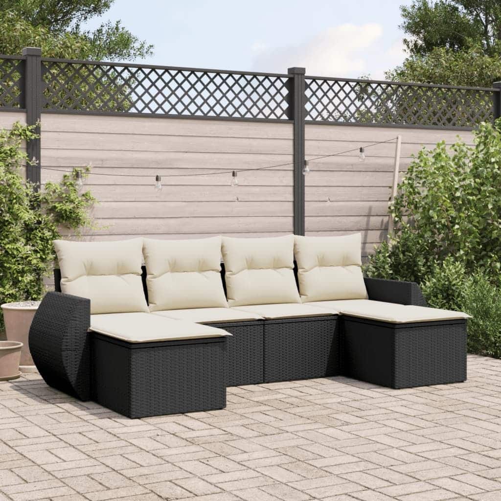 vidaXL Patio Sofa Set with Cushions Outdoor Furniture 6 Piece Poly Rattan - 21.7 x 21.7 x 14.6