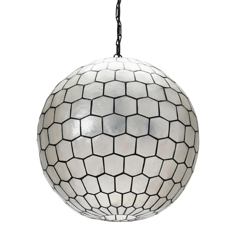 Capiz Honeycomb Globe Pendant Light - 20.0"L x 20.0"W x 19.0"H - Black