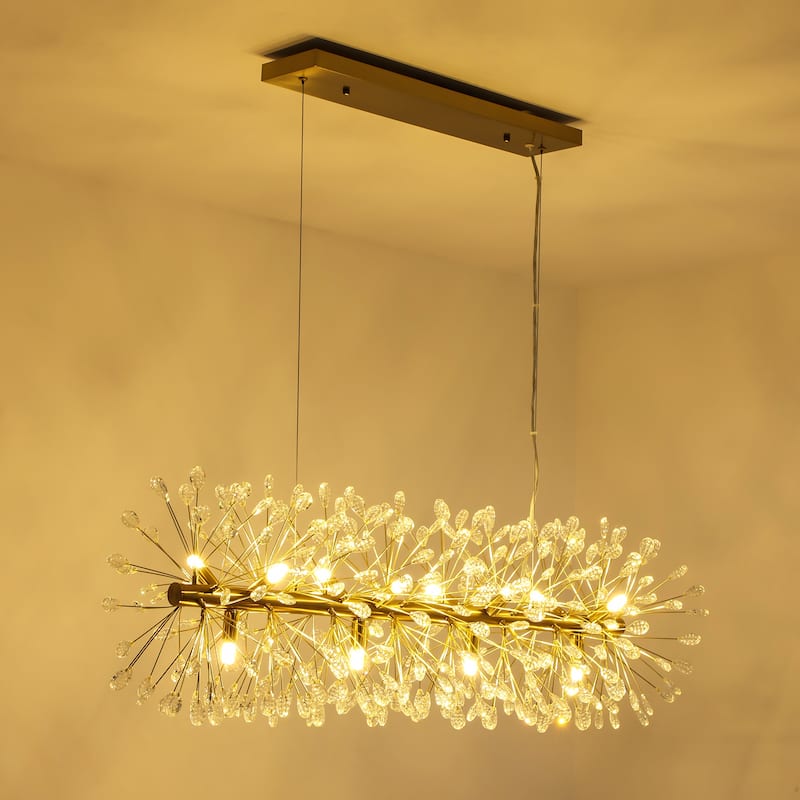 9/12-Light Modern Glam Linear Sputnik Starburst Beaded Crystal Chandelier Firework Kitchen Island Pendant