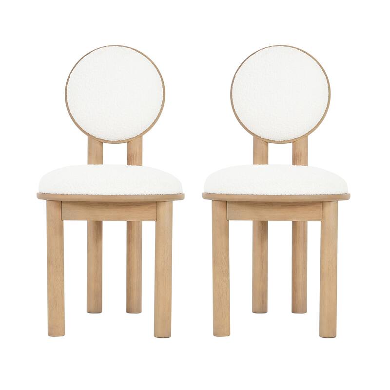 Roomfitters Dining Chairs with Beige Upholstered Round Back and Wood Frame, Modern Accent Kitchen Seating (Set of 2) - Natural