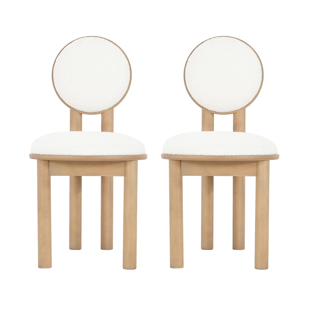Roomfitters Dining Chairs with Beige Upholstered Round Back and Wood Frame, Modern Accent Kitchen Seating (Set of 2)