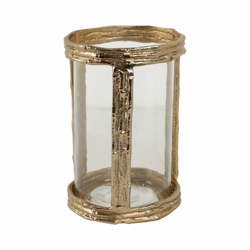 Aluminum Glass Pillar Holder Sculpted Organic Frame Handcrafted Detail
