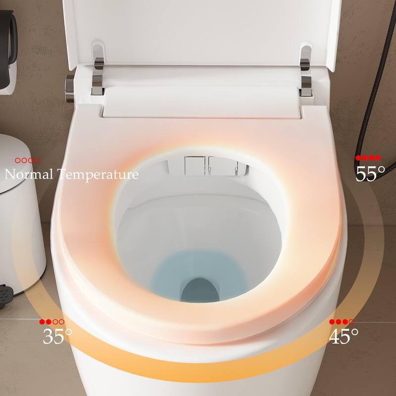 Smart Toilet with Heated Seat, Warm Air Dry, Foot Flush, Bidet Washing Night Light, Built-in Water Tank Electronic