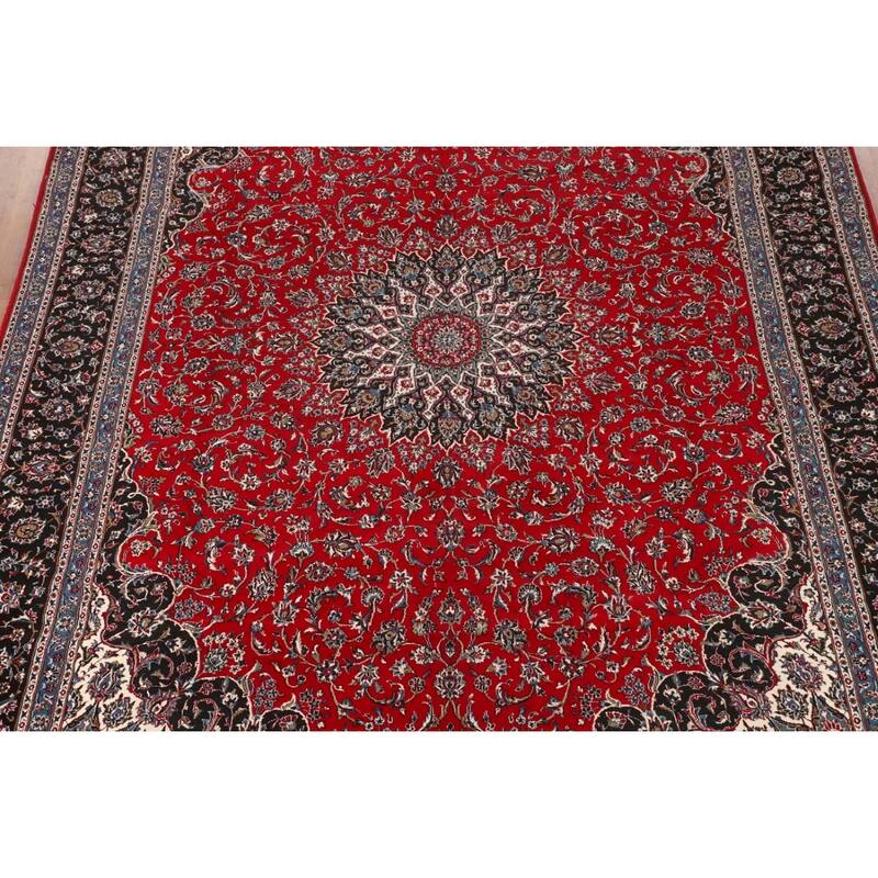 Traditional Floral Kashan Turkish Rug Machine-Made Red Carpet - 9'8" x 13'2"