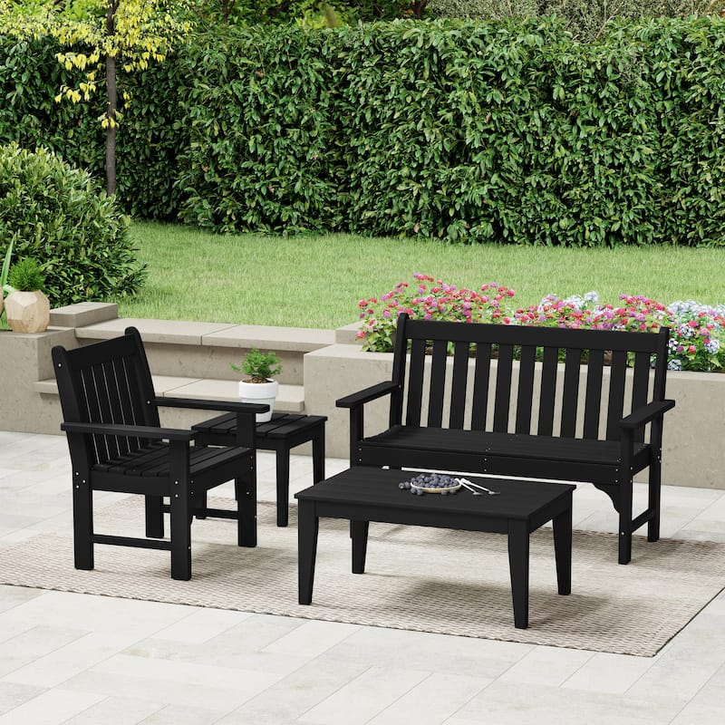 Polytrends Laguna Outdoor Patio 4-Piece Garden Chair and Porch Bench Conversation Set