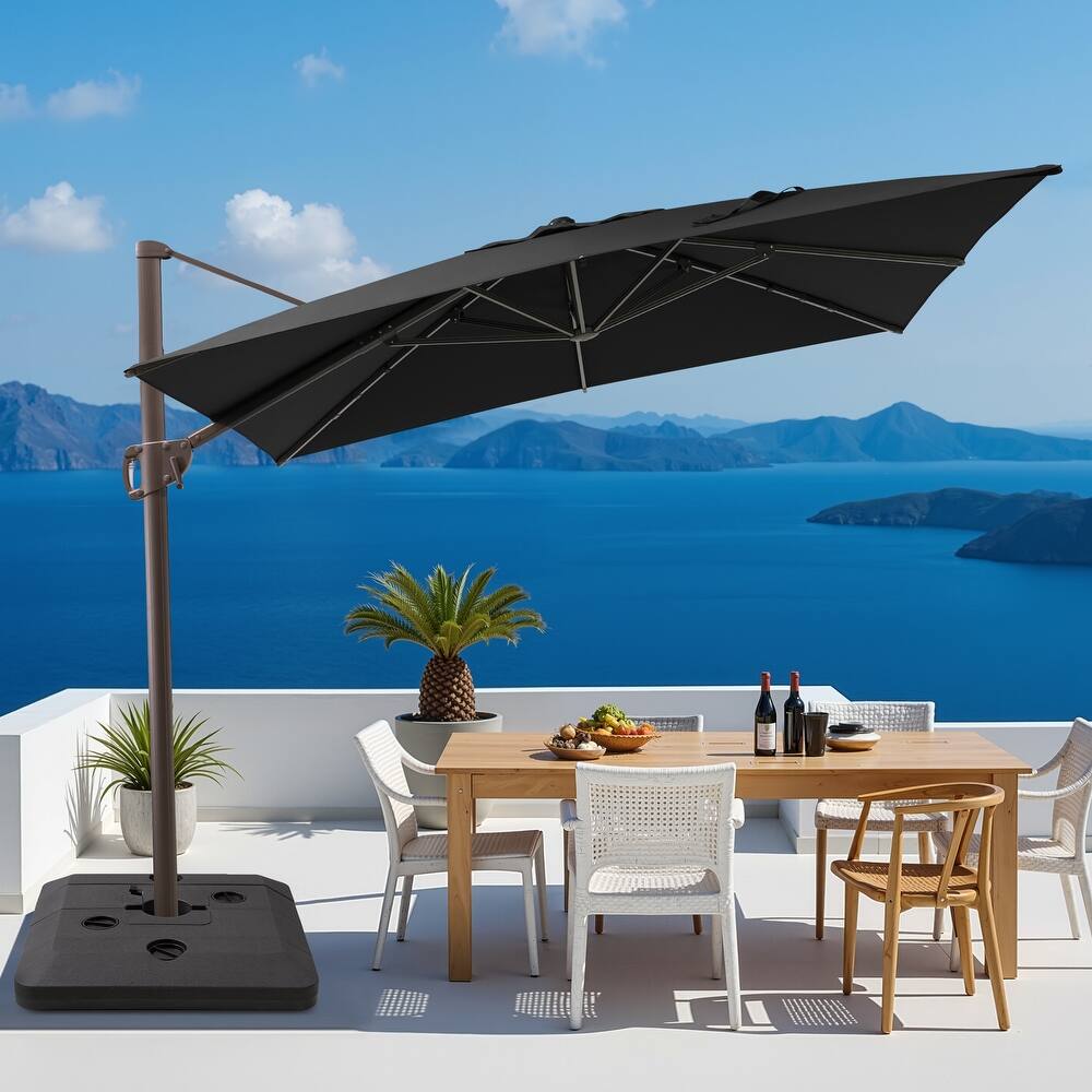 11 x 9 FT Outdoor Aluminum Patio Offset Cantilever Umbrella with Base