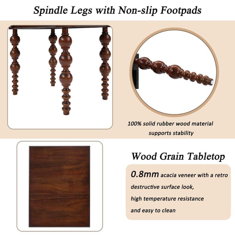 Retro 24" Solid Wood End Table with Drawer Easy Assembly Vintage Narrow Sofa Side Table for Living Room