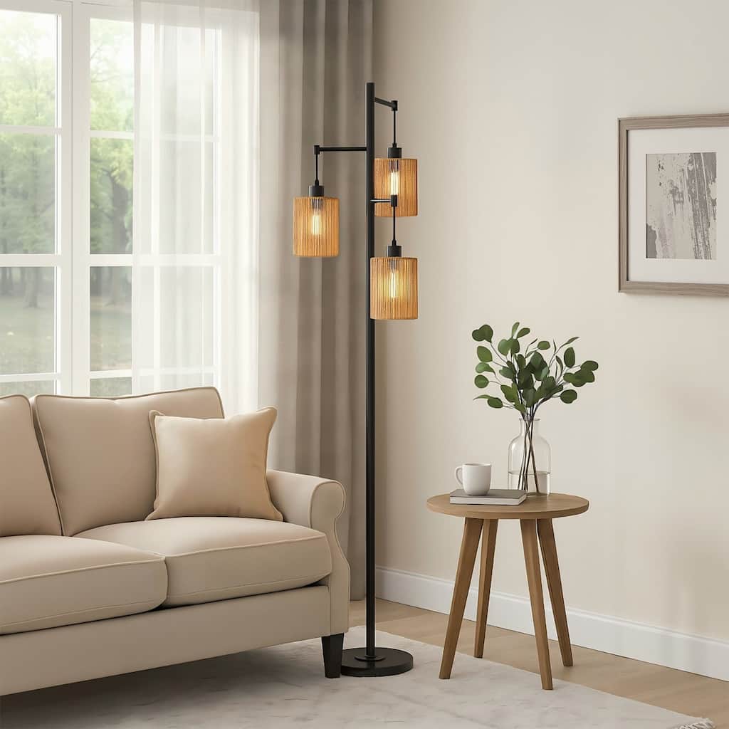 GetLedel 68.9" Rattan Tree Floor Lamp with Foot Switch