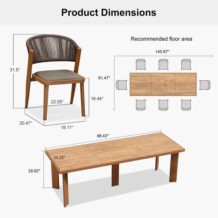 PURPLE LEAF Outdoor Dining Set Teak Aluminum Patio Furniture Set Dining Table And Wicker Chairs