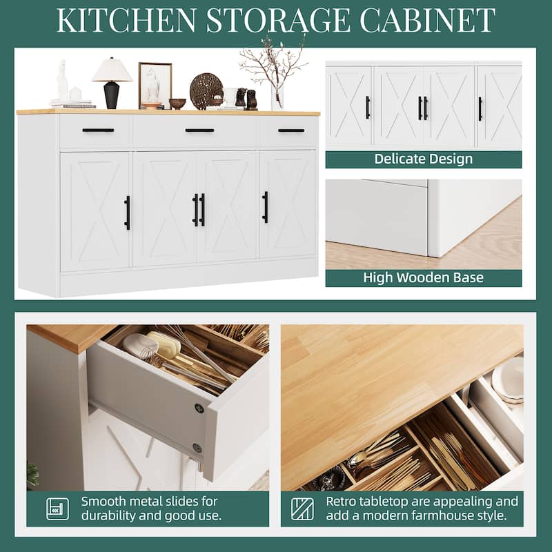 Kitchen Buffet Sideboard Storage Cabinet with Adjustable Shelves, Retro Design(3 Color Options)