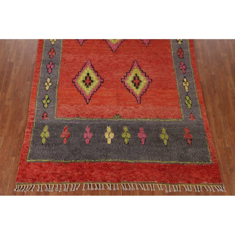 Geometric Moroccan Oriental Area Rug Hand-Knotted Wool Carpet - 7'0" x 9'7"