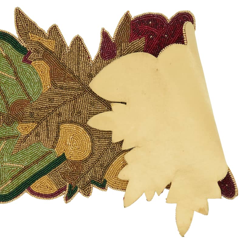 Beaded Table Runner With Fall Leaves Design - 13"x36"