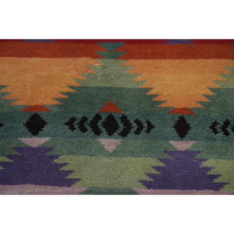 Hand-knotted Tribal Wool Purples Geometric Oriental Area Rug - 9' 2'' X 5' 10''