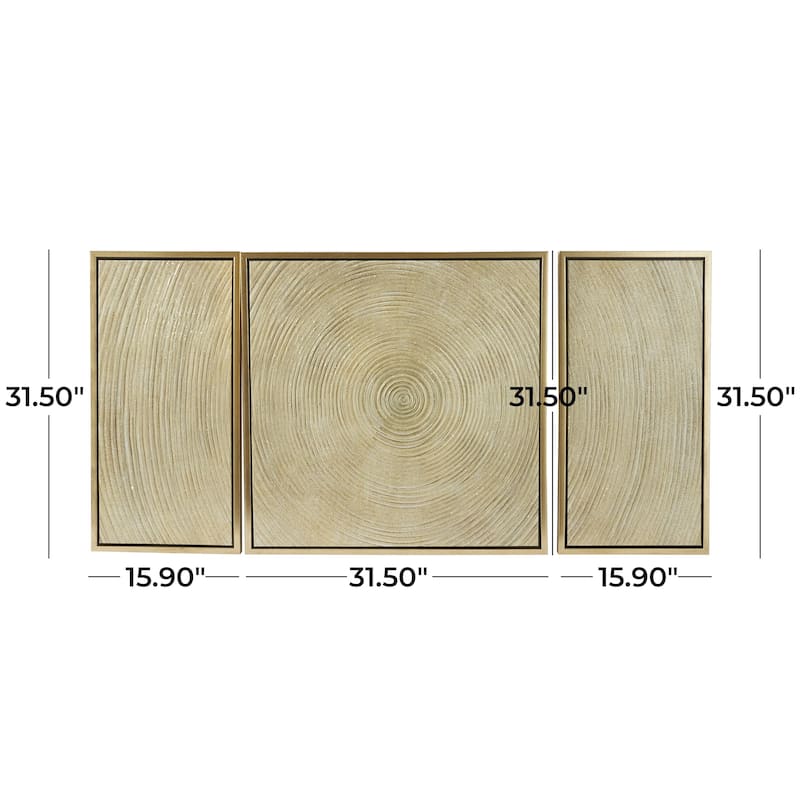 Canvas Starburst Ripple Living Room Framed Wall Art with Gold Frame - Set of 3 Gold - Roche River Decor