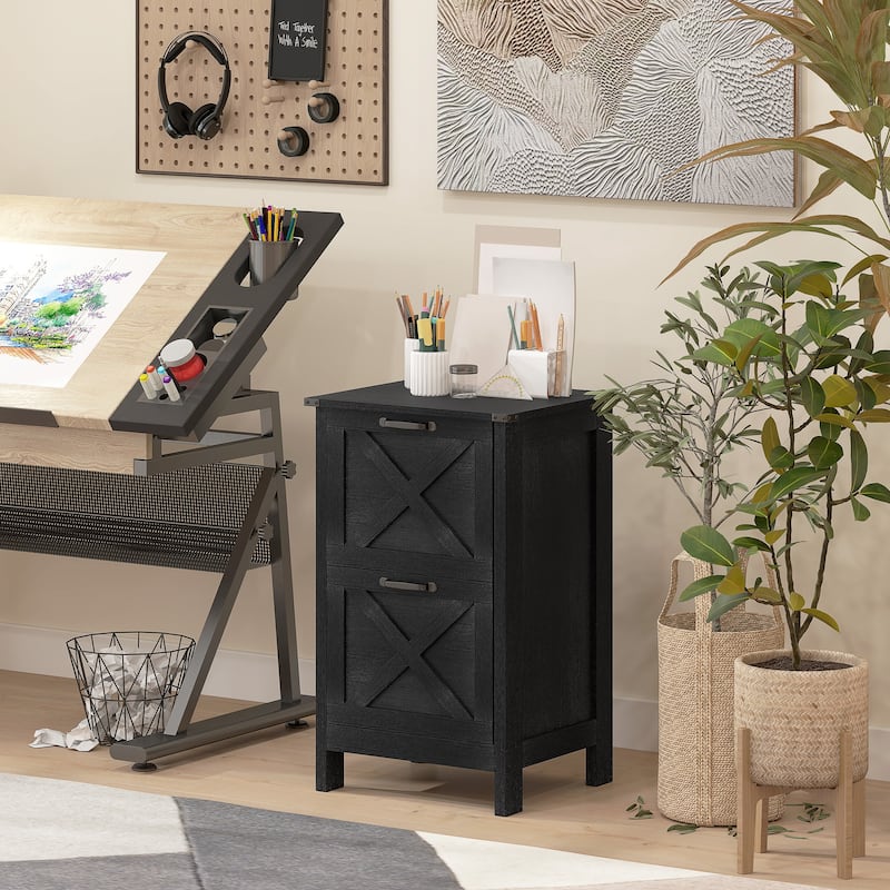 HOMCOM 2 Drawer Vertical File Cabinet with Silent Slides,Farmhouse Filing Cabinet with Barn Doors for A4/Letter Size
