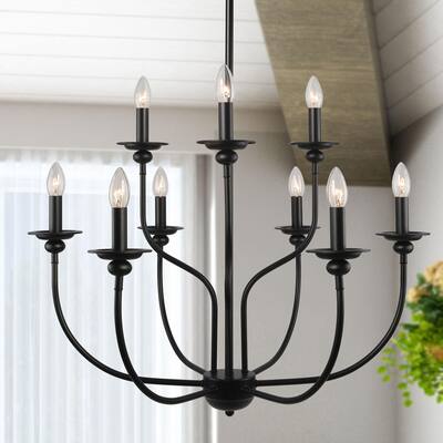 Farmhouse 9-Light 32'' Black 2-tier Candle Classic Chandelier for Dining Room - D32"x H31"