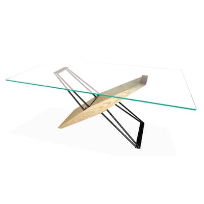 Aeon 72 Inch Dining Table, Glass Top, Wood, Metal Base, Brown, Black