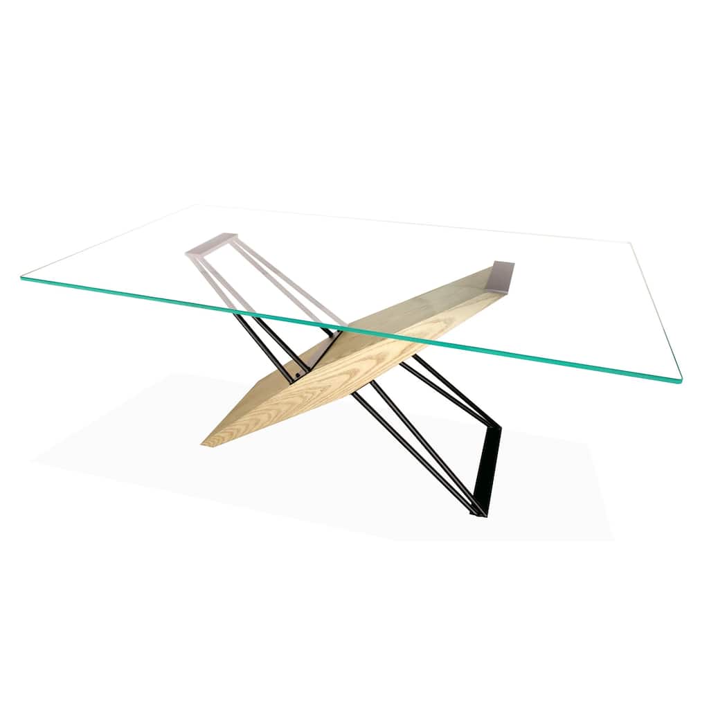 Aeon 72 Inch Dining Table, Glass Top, Wood, Metal Base, Brown, Black