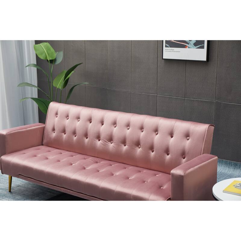 Rose Sofa Bed with Golden Metal Legs, Solid Wood+MDF, 75x32x29 inches