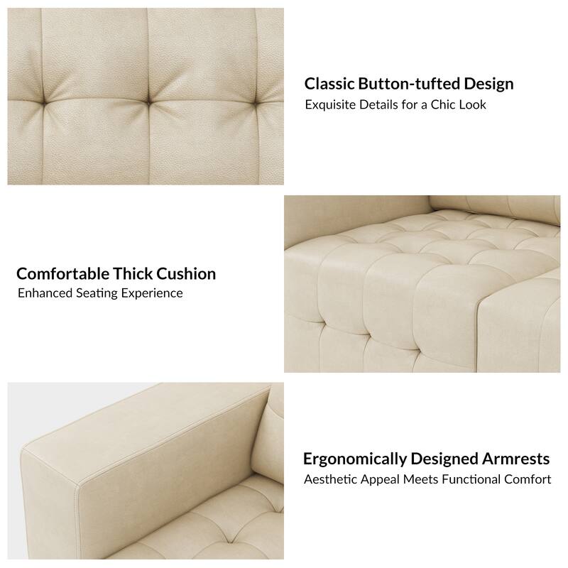 Aurora Genuine Leather Ottoman with Tufted Design by HULALA HOME