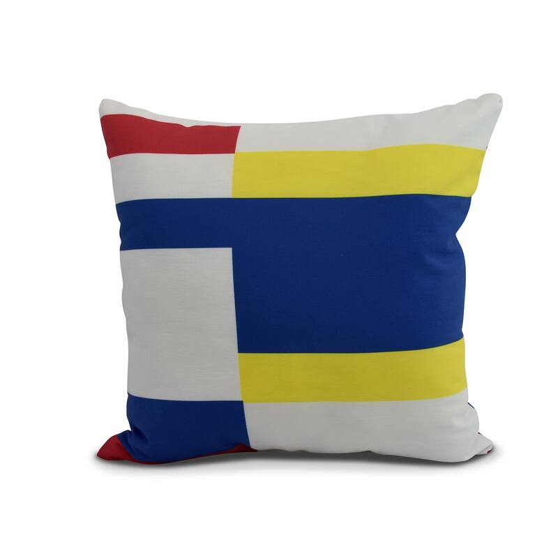 20 x 20 Inch Multi Abstract Geometric Print Outdoor Pillow - Blue