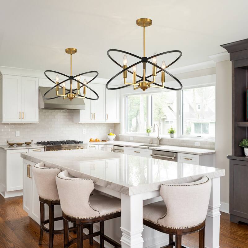 Industrial 4-Light Chandelier Light Fixture Black Gold Ceiling Light for Dining Room, Kitchen Island, Living Room