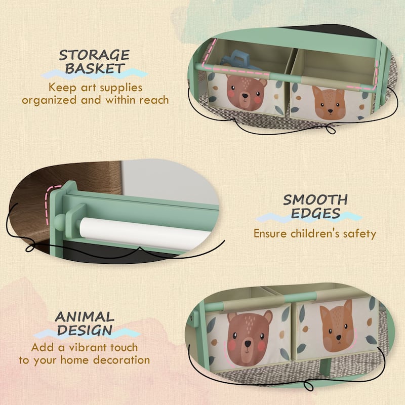 Anmytek 3 in 1 Kids Art Easel Toddler Painting Easel Paper Roll Blackboard Whiteboard with Storage Baskets