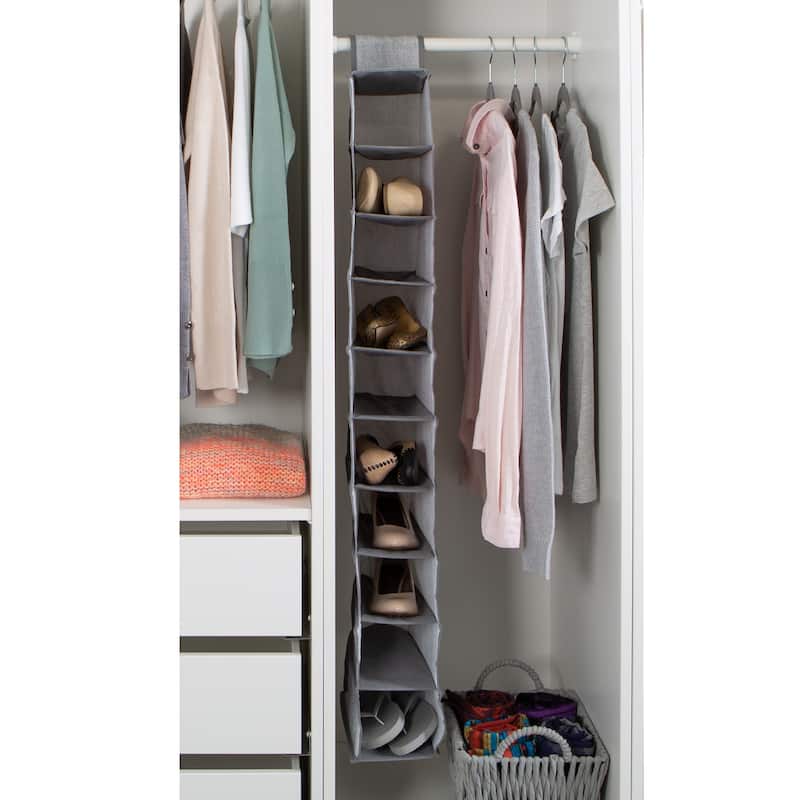 Simplify 10 Shelf Shoe Organizer in Heather Grey - 6"x 12"x 47"