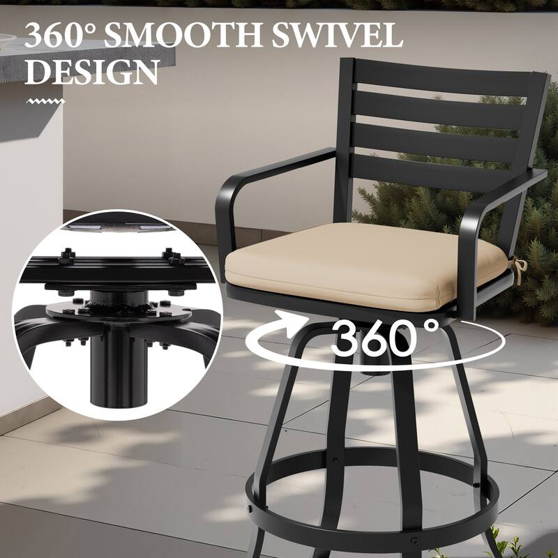 Outdoor Indoor Patio Aluminum Swivel Bar Stools Set with Sunbrella Cushions