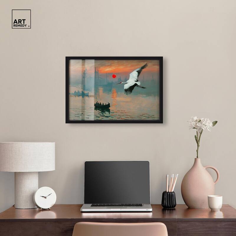 Crane Sunset Shadowbox by Art Remedy
