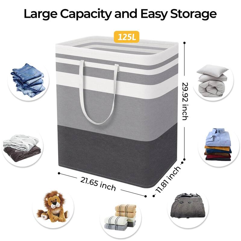 3-Pack Large Laundry Basket, Waterproof, Freestanding Laundry Hamper, Collapsible Tall Clothes Hamper with Extended Handles