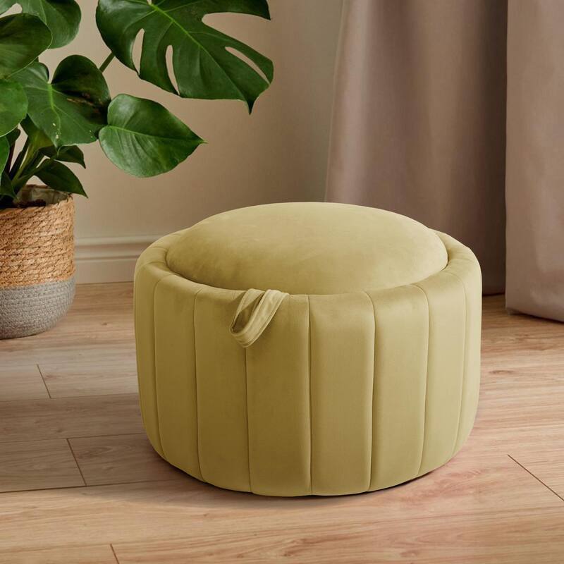 30" W Round Velvet Upholstered Storage Ottoman with Flip Top Tray