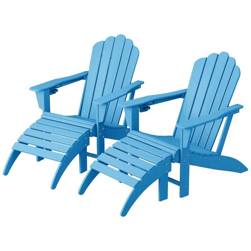 Aderson Outdoor Poly Adirondack Chair with Ottoman 4-Piece Set - Pacific Blue