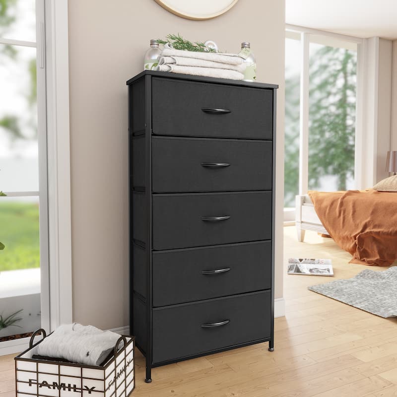 Pellebant Fabric Vertical Dresser Storage Chest Tower with 5 Drawers - Black - 5-drawer