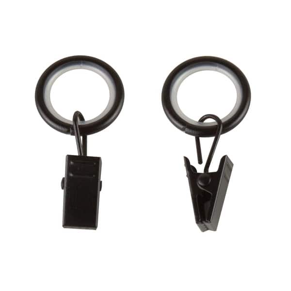 slide 2 of 7, InStyleDesign 5/8 inch Noise-Canceling Curtain Rings w/Clip (Set of 10) Black