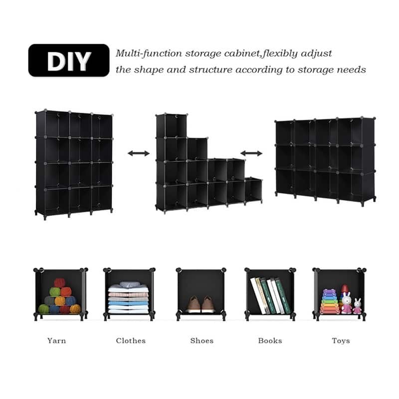 12 Cube Stackable Shoe Rack Organizer DIY Plastic Shoe Storage Cabinet for Closet & Entryway - N/A