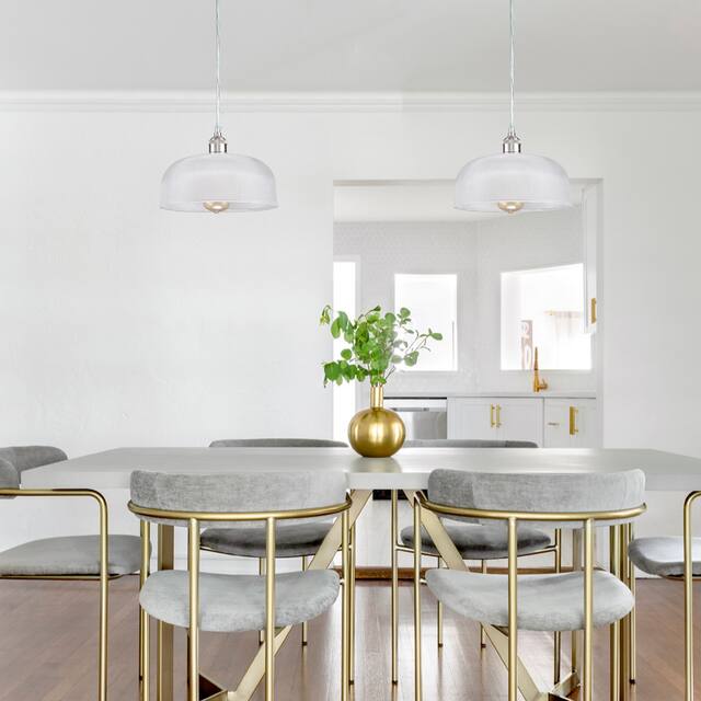 1-Light Satin Nickel Pendant Light with Ribbed Glass - D10.5 " x H7.25"