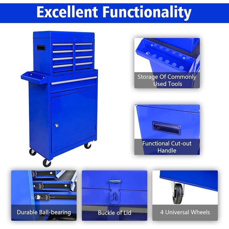 5 Drawer Detachable Tool Cabinet with Moving Wheel 2 Brakes, Tool Box - 5-Drawer